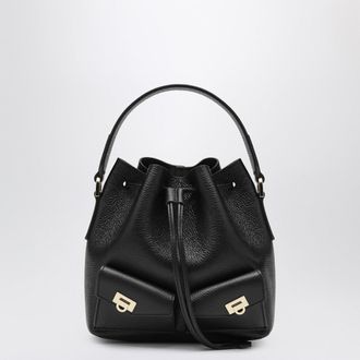Ferragamo Black multipocket bucket bag in hammered leather