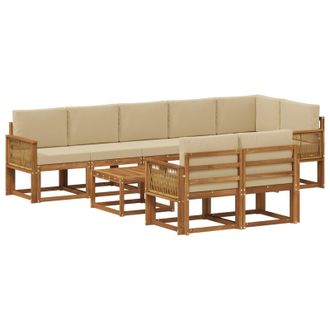 vidaXL Conjunto De Sof&aacute;s De Exterior 9 Pcs Natural Y Beige Poli&eacute;ster Vidaxl