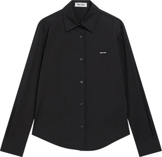 Miu Miu Stretch Poplin Shirt - Dames - Overhemden - Zwart - L - Katoen - Overhemden