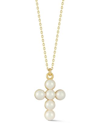 Sphera Milano 14K Over Silver 5Mmmm Pearl Cross Pendant Necklace