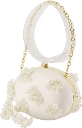 Self Portrait Womens Floral Beaded Oval Clutch White Synthetic