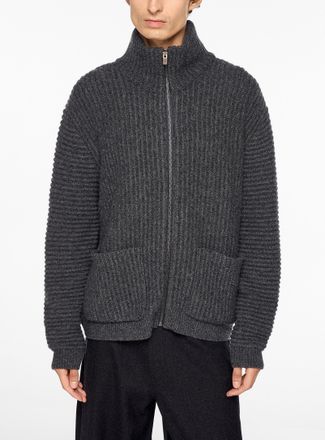 LE17SEPTEMBRE Mens Mock-neck zippered rib-knit Cardigan Sweater