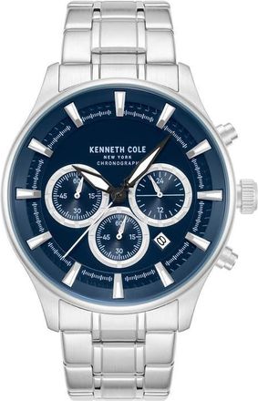 Kenneth Cole The Thompson Blue Chronograph Bracelet Watch, 43.5mm in Silver at Nordstrom