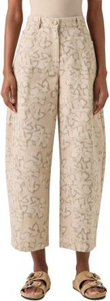 Akris Ikat Floral Cotton Blend Canvas Barrel Leg Crop Pants in Beige-Olive at Nordstrom, Size 10