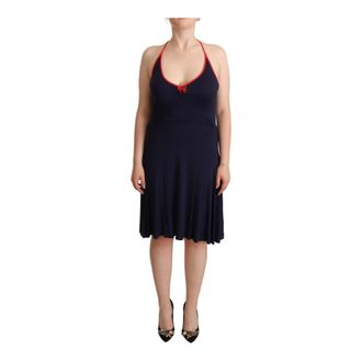 Roccobarocco Navy Blue Halter Midi Jurk - Dames - Casual kleedjes - Blauw - M - Katoen - Kleedjes