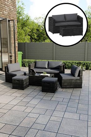 Home Discount Garden Vida Islay 6 Seater Rattan Furniture Set ALREADY ASSEMBLED in Black