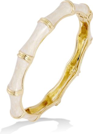 Savvy Cie Jewels 18K YELLOW GOLD PLATED ENAMEL OPEN BAMBOO-STYLE DESIGN BANGLE BRACELET