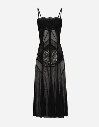 Dolce & Gabbana Tulle, Mesh And Lace Calf-length Slip Dress - Woman Dresses Black 38