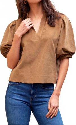 Finley Marcie Popover Corduroy Blouse In Camel