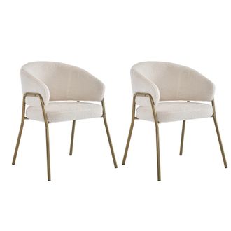 STILVORA Silla De Comedor Moderna Respaldo Perforado Con Patas Doradas Asiento Acolchado En Borreguito Blanco