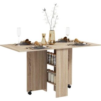 HOMCOM Homcom - Mobile Drop Leaf Dining Table, Folding Desk with 2 Wheels, Natural