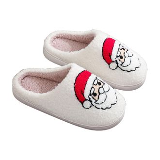 Generic Christmas Cotton Slippers for Men and Women Plush Soft Soles Cozy Warm Lightweight Home Winter Fleece Slippers Father Christmas 5/5.5 UK