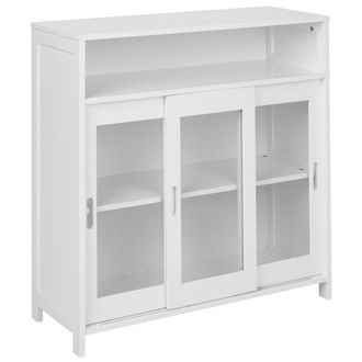Beliani Vitrina Moderna Sal&oacute;n Dormitorio Armario 3 Puertas Tablero Mdf Con Estante Superior Blanco Crabtree