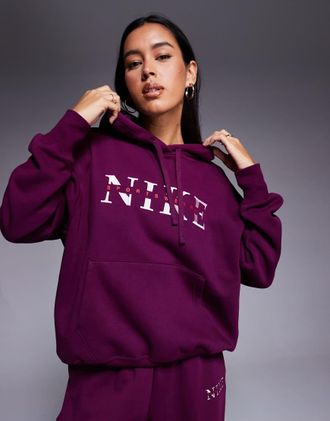 Nike Gym Life - Felpa oversize bordeaux con cappuccio e logo-Rosso