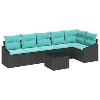 vidaXL Juego De Sof&aacute; Con Coj&iacute;n 7 Pcs Negro Rat&aacute;n Sint&eacute;tico Vidaxl