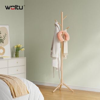 Woltu Woltu Perchero Con Forma De &Aacute;rbol, 13 Ganchos, 3 Alturas Ajustables, Moderno, Ideal Para Recibidor, Vestidor, Dormitorio U Oficina, Madera Natural