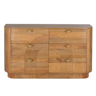 Maisons du monde C&oacute;moda doble con 6 cajones en madera de mango y aluminio color lat&oacute;n, L140