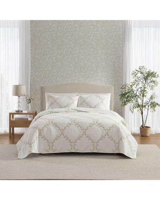 Laura Ashley Floral Embroidery Reversible Quilt Set