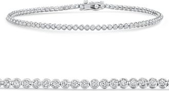 Pompeii3 14k White Gold 1Ct TW Natural Diamond Tennis Line Bracelet 7