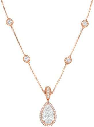 Diana M. Jewels 14kt Rose gold Lab Grown 3.00 ct Pear Diamond Halo Pendant With Bail