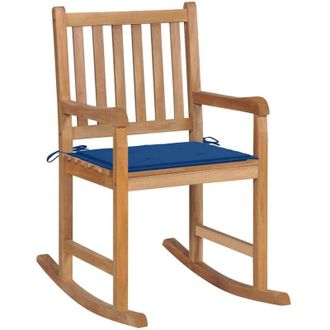 vidaXL Vidaxl - Silla Mecedora De Madera Maciza De Teca Con Coj&iacute;n Azul Royal