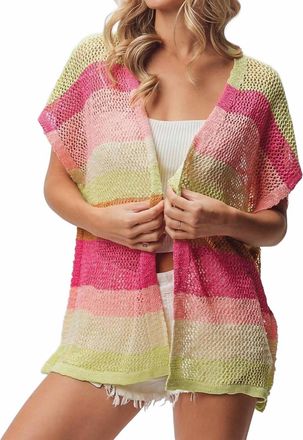Bibi Striped Lightweight Open Knit Cardigan In Pink/green Stripe
