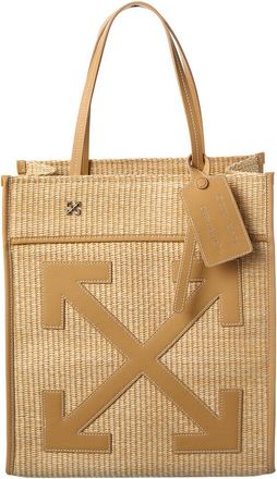 Off-white Boxy Large Straw & Leather Tote