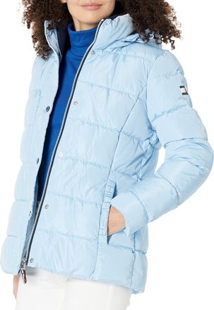 Tommy Hilfiger Womens Short Puffer Jacket Coat, Cerulean, XL