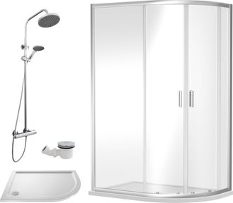 Balterley Offset Right Quadrant Tray Round Shower Waste 1200x 800mm in White