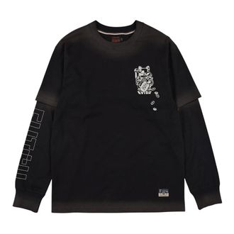 Evisu Tops, Heren, Zwart, S, Katoen, Fortune Cat Ptinted LS