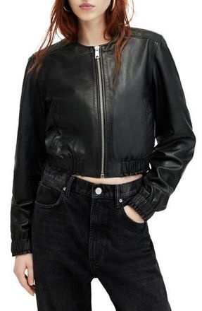 AllSaints Everly Leather Bomber Jacket in Black at Nordstrom Rack, Size 6 Us / 10 Uk