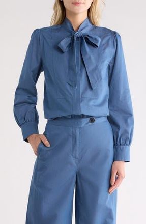 Derek Lam Majah Tie Neck Long Sleeve Top in Medium Blue at Nordstrom Rack, Size X-Large