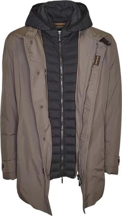Moorer Waterproof Down Coat with Removable Quilted Bib - Heren - Dons jassen - Bruin - L - Leer - Jassen