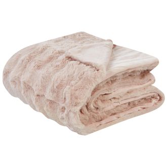 Beliani Beliani - Manta Ropa De Cama Moderna De Poli&eacute;ster Imitaci&oacute;n De Piel De Conejo Peluda Dormitorio Rosa 200 X 220 Cm Salka