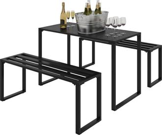 OUTSUNNY 3 Pieces Outdoor Dining Set Metal Picnic Table Bench Patio Garden
