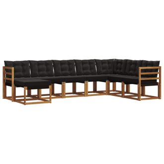 vidaXL Conjunto De Sof&aacute;s De Exterior Con Coj&iacute;n 8 Pcs Natural Y Negro Vidaxl