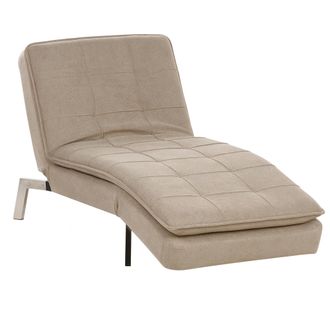 Beliani Chaise Longue Con Reposapi&eacute;s Y Respaldo Reclinables Tela Beige Loiret
