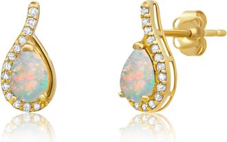 MAX + STONE 14k Yellow or White Gold Gemstone Pear Shape Drop Stud with Diamonds Accents