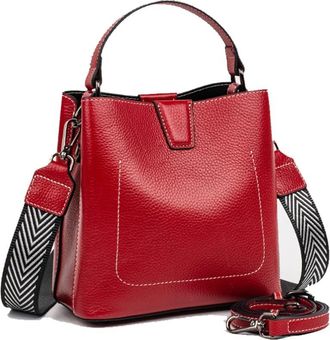 Generic Genuine Leather Bucket Crossbody Bag for Women Large Satchel Handbag Fashion Bucket Shoulder Bag Ladies Purses (Red)