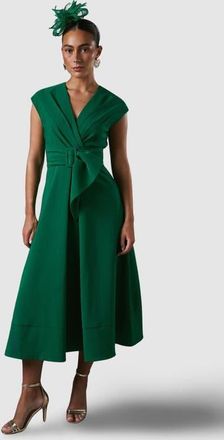 Coast Belted Crepe V-Neck Midi Dress in Emerald at Nordstrom, Size 8