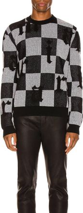 Amiri Logo Check Cashmere Crewneck Sweater In Black White