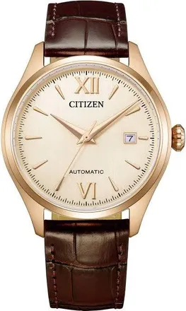 Citizen Automatic Gold Dial Leather Band Mens Watch NJ0243-06A