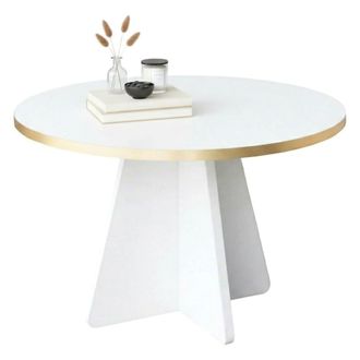Dmora Mesa De Caf&eacute; Elnath, Mesa De Centro Baja, Revistero Para Sof&aacute;, Estante De La Sala De Estar, 60x60h40 Cm, Oro Y Blanco, Con Embalaje Reforzado - Dmora