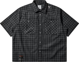 Roa Aair Floweave Printed Check Short Sleeve Shirt - Heren - Korte mouwen Overhemden - Grijs - L - Overhemden