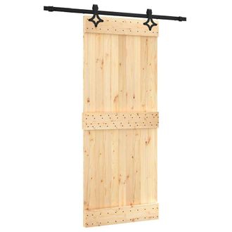 Berkfield Home Sliding Door with Hardware Set 85x210 cm Solid Wood Pine in Natural
