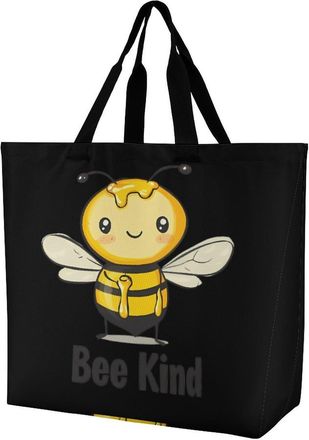Generic Bee Kind Reusable Shopping Bags One Shoulder Grocery Tote Bag Waterproof Big Purse for Work Travel