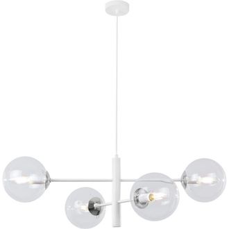 OEM L&aacute;mpara Colgante Vicenza Blanca Cromada 4 L&aacute;mparas Planas Transparentes E14