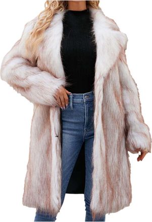 Generic Faux Fur Coats for Women UK 2024 Clearance, Long Jacket Thicken Warm Furry Coat Luxury Elegant Parka Coat Open Front Long Cardigan Jacket Plus Size Ou