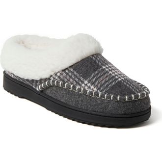 Dearfoams Nyla Felted Plaid Moccasin Toe Clog Slipper in Dark Heather Grey at Nordstrom, Size X-Large
