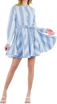 THML Clothing Long Sleeve Striped Dress In Blue